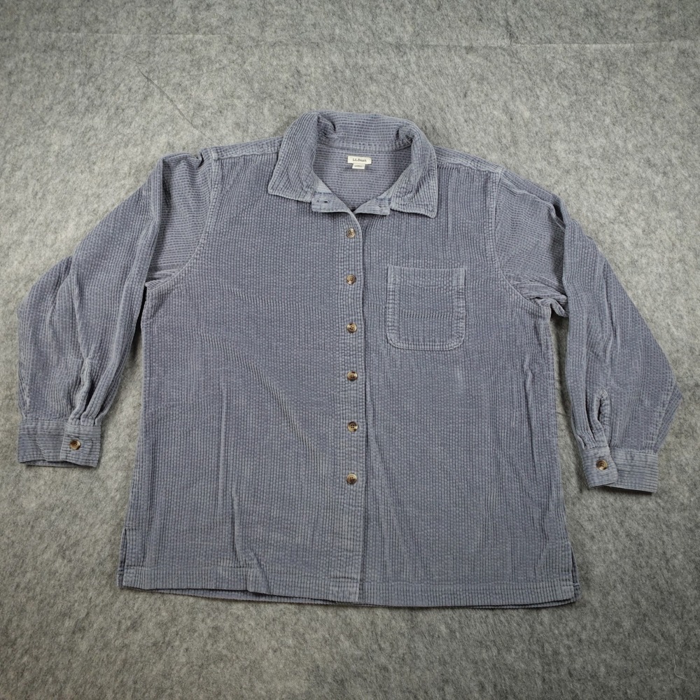 LL Bean Top Women Large Blue Corduroy Button Front Long Sleeve Cotton Shacket - Picture 1 of 11